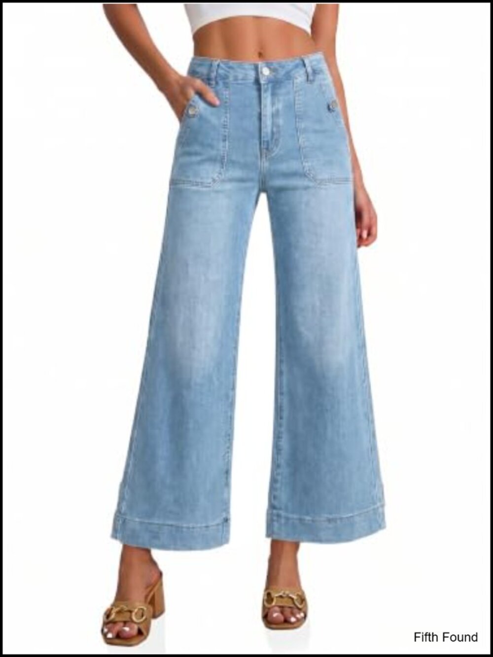 High Waisted Cropped Flare Wide Leg Baggy Denim Jeans Stretchy Casual